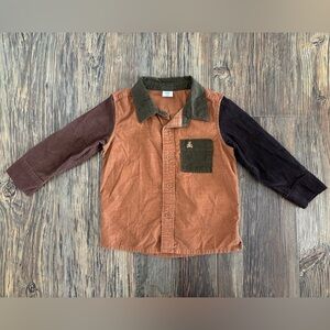 Baby Gap Colorblock L/S Corduroy Button-Up Collared Shirt Size 2T Holiday Brown